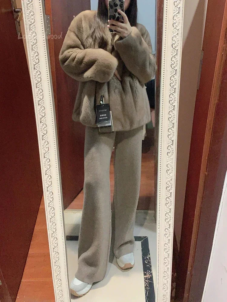 Wide leg knit trousers