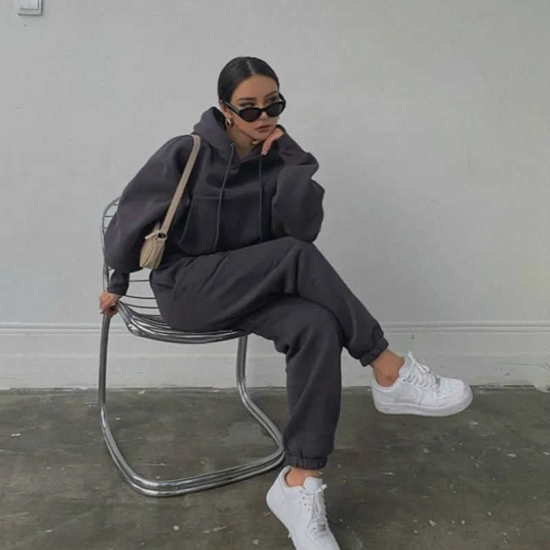 Women's Fleece Hooded Oversized Tracksuit